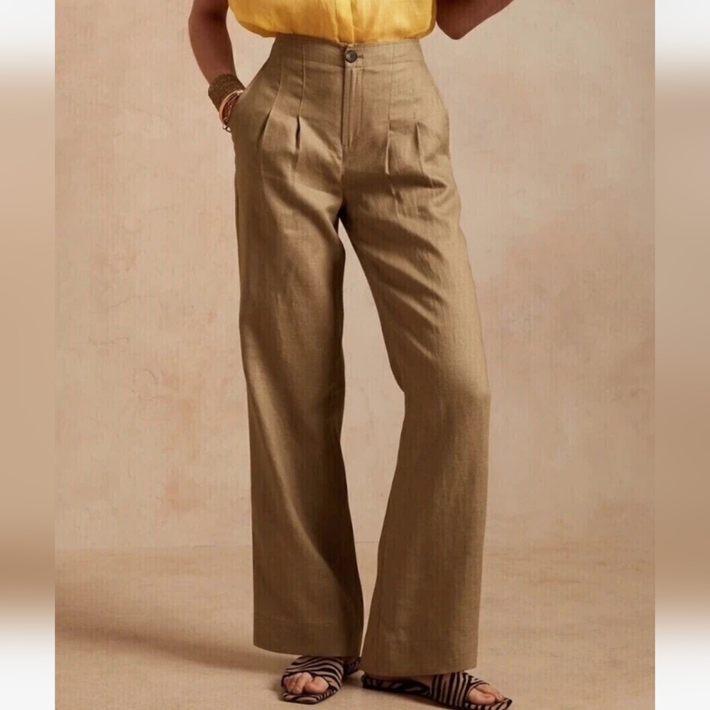 100% Linen Banana Republic HR Pleated Pants In Iced Latte Size 0